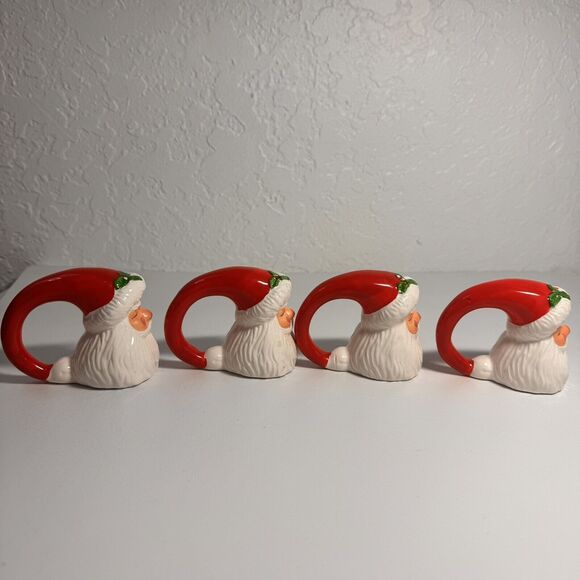 Set Of  4  Vintage Ceramic 1980’s Santa Claus Christmas Napkin Rings - Picture 2 of 4